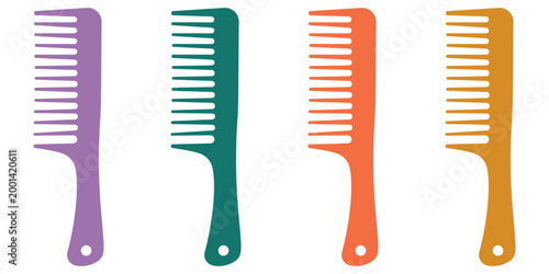 Set of Colorful Plastic Hair Combs Vector Illustration Isolated on White Background for Hair Care Grooming
 and Beauty Tools