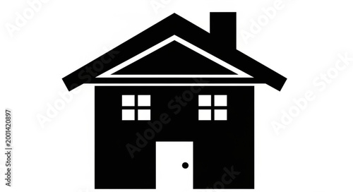 Simple Black Silhouette of a House with Chimney and Windows.