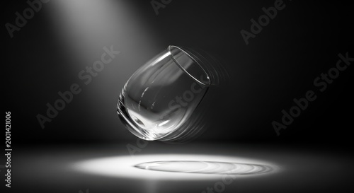 Glass tumbler lying on dark surface with spotlight