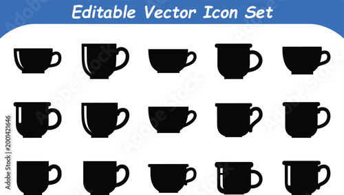 Tea and coffee cup silhouette icons for cafe menu and kitchen design