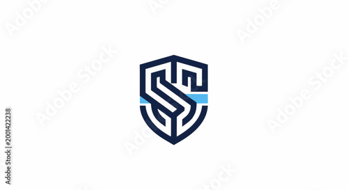 Modern Shield Logo Design Featuring Initials and Geometric Shapes.