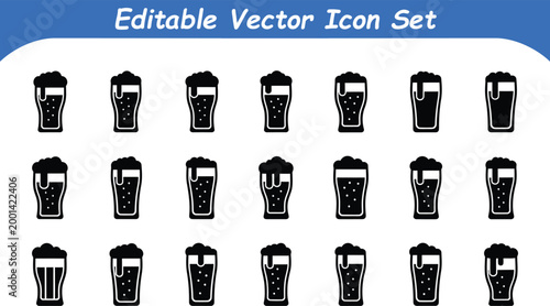 Set of beer glass icons for pub and beverage menu design with beverage