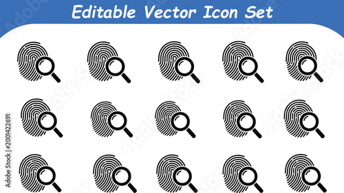 Set of fingerprint verification icons for identification technology