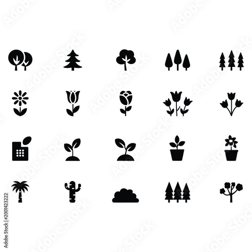 Black and white of plants flowers leaves and herbs collection