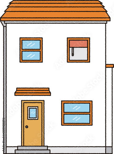 Simple House with Orange Roof Cartoon Illustration