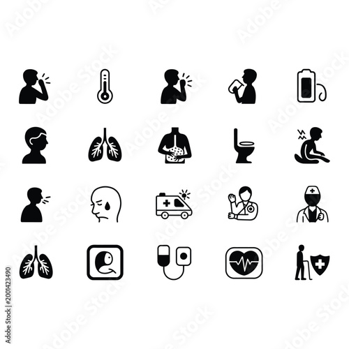 Black silhouette of people working in various professions and activities