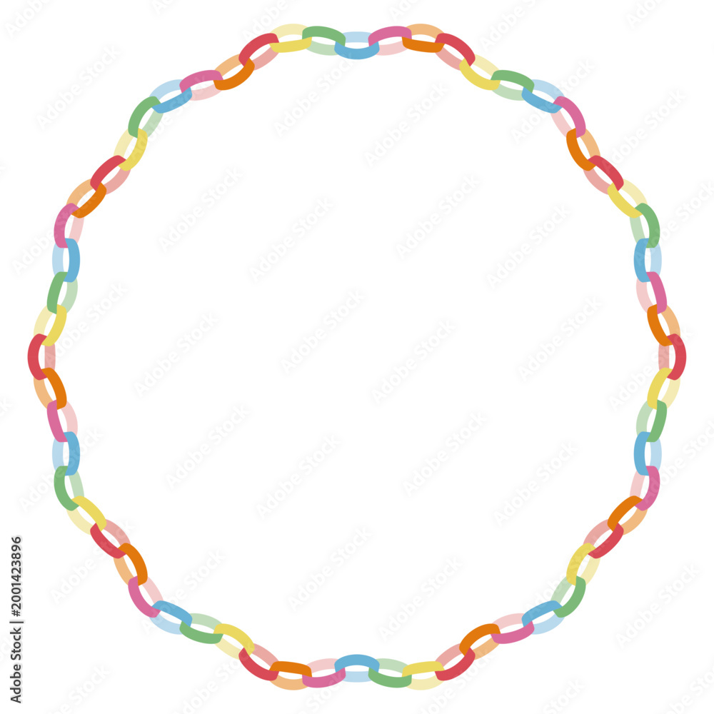 Fototapeta premium 波型円形ペーパーチェーンフレーム カラフル｜ベクター透過・装飾枠・ベビー・ポップ Wavy circular paper chain frame colorful vector isolated