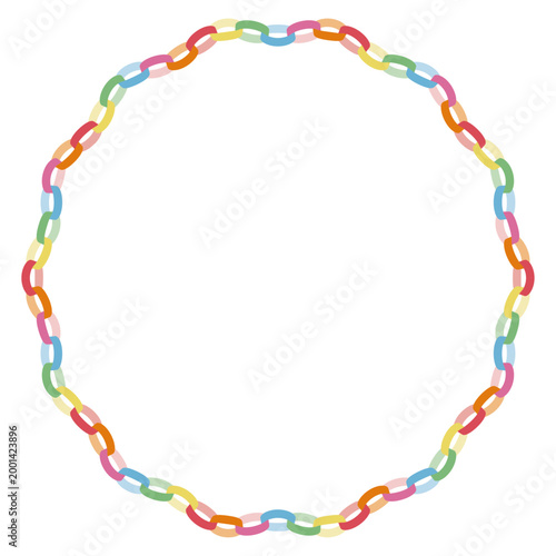 波型円形ペーパーチェーンフレーム カラフル｜ベクター透過・装飾枠・ベビー・ポップ Wavy circular paper chain frame colorful vector isolated