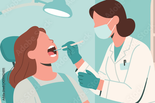 Vector Dentist Examining Patient Illustration Creative Design Template 