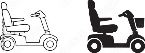 Wheelchair for disabled person black silhouette and line art vector.