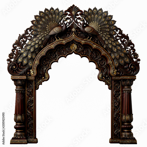 ornate mughal archway with peacock motifs and intricate carvings on white background high quality professional detailed modern elegant stylish clean crisp