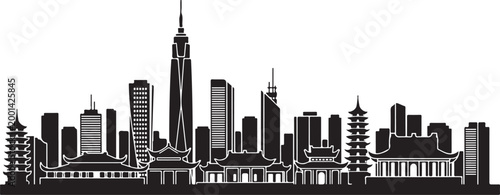 Vietnam skyline silhouette illustration featuring traditional architecture buildings