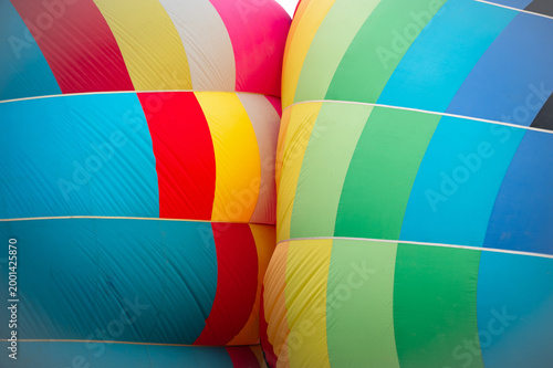 Colorful hot air balloon envelope closeup before flight