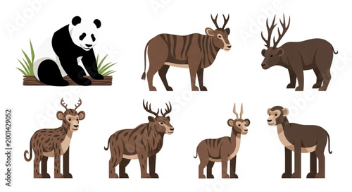 Collection of Various Animals Including Panda and Deer.