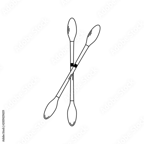 Minimalist cotton swabs outline illustration, simple line art, isolated on white background, hygiene and personal care concept, clean and modern vector style.