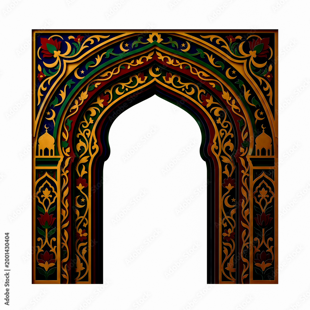 Fototapeta premium ornate archway with intricate floral and geometric patterns on a transparent background high quality professional detailed modern elegant stylish clean crisp