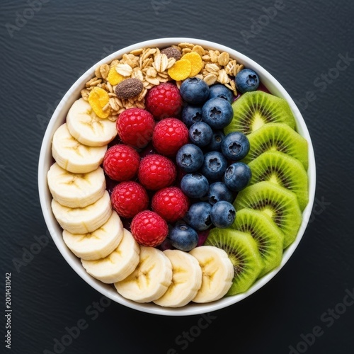 Healthy plate with assorted fruits and nuts arranged in sections