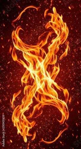 Bright fiery dragon swirling in dark cosmic background