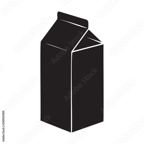 Black milk carton silhouette icon isolated on transparent background. Vector illustration of a drink box or juice package