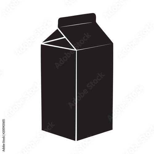 Black milk carton silhouette icon isolated on transparent background. Vector illustration of a drink box or juice package