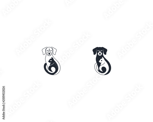 Dog and cat logo design template vector,  pet logo design flat style suitable for pet shop, store, cafe, business, hotel, veterinary clinic, Domestic animal vector illustration logotype, sign, symbol.