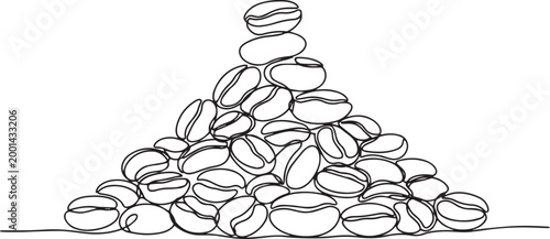 Continuous line of a pile of roasted coffee beans