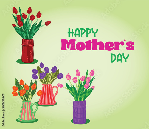 Mother’s Day Tulips in Vases Greeting Card Floral Spring Concept