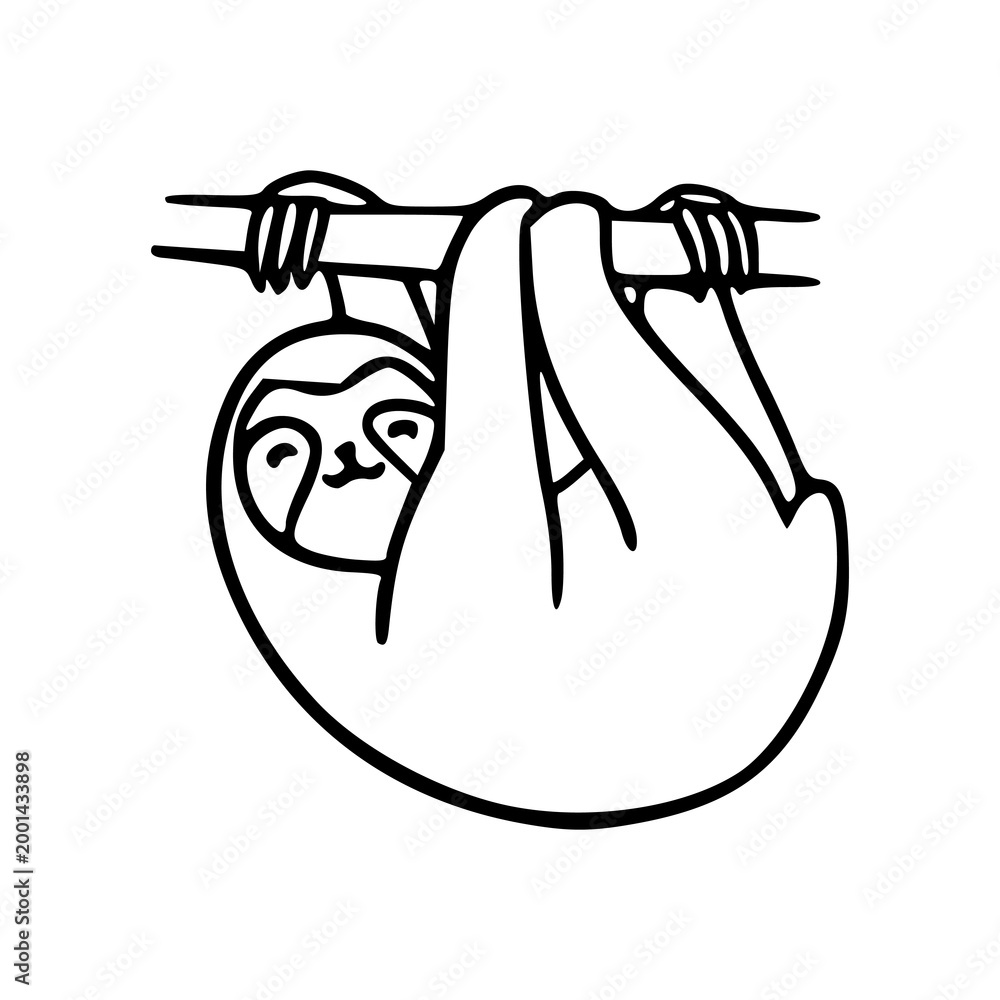 Fototapeta premium cute sloth hanging on branch line art illustration