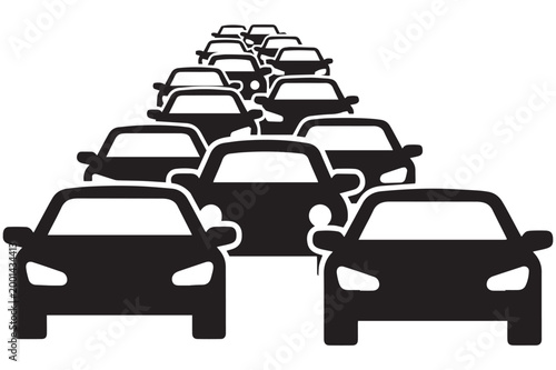 Obraz na plátně Heavy traffic congestion a black and white illustration of cars in gridlock