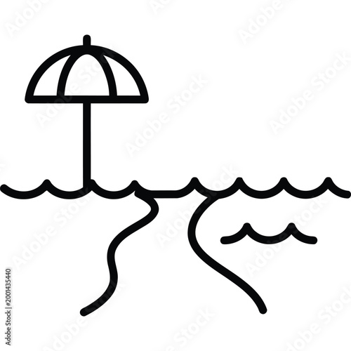 Beach umbrella in the ocean waves
