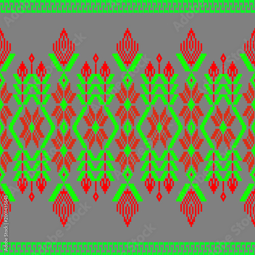 Tableau sur toile christmas tree background
Indigenous cultural pattern Red lotus flower design with green leaves The flowers are blooming in the center, arranged in layers, against a gray background