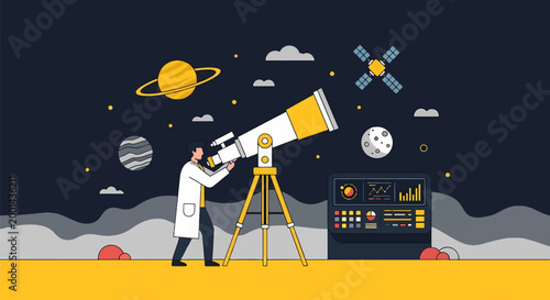 Observing the cosmos - A scientist using a telescope for astronomical research.