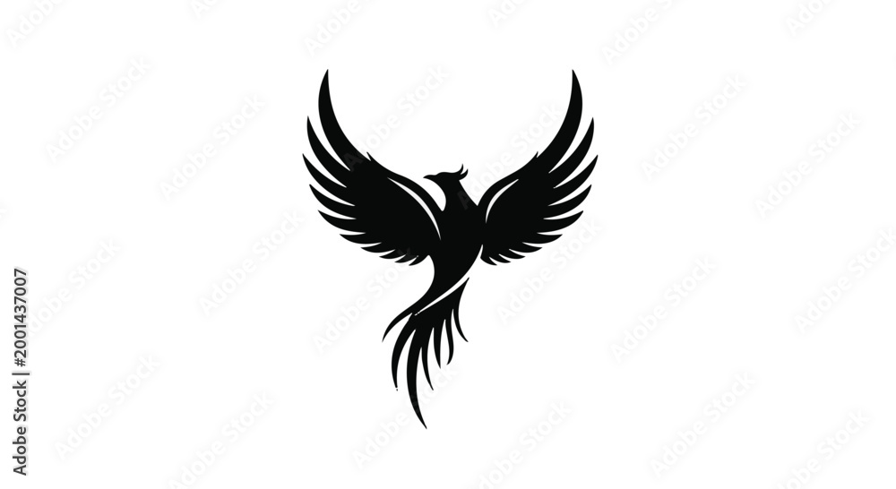 Fototapeta premium black silhouette of a phoenix bird flying