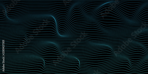 Flowing dots particles with light blue-green gradient wave pattern isolated on brown background. Vector in technology concept.