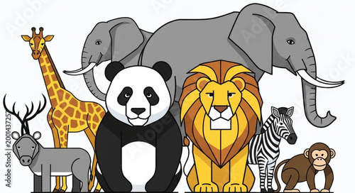 Photography Collection of Diverse Wild Animals Standing Together.