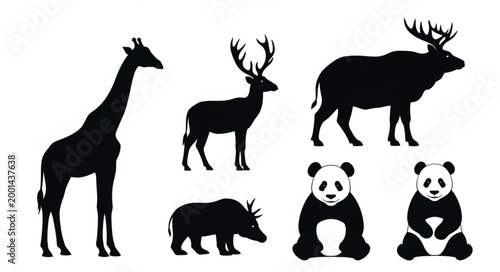 Collection of Diverse Animal Silhouettes Isolated on White Background.