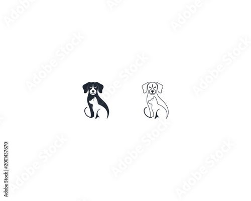 Dog and cat logo design template vector, line of pet logo design suitable for pet shop, store, cafe, business, hotel, veterinary clinic, Domestic animal vector illustration logotype, sign, symbol.