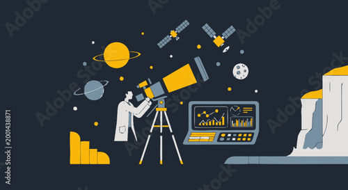 Observing the Cosmos - Scientist Using Telescope for Research.