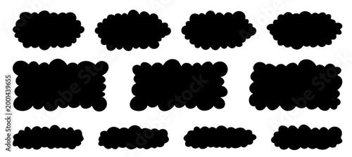 Fluffy box label shape with cloud border, smooth rounded edges, vector frame for packaging, tags and creative layouts