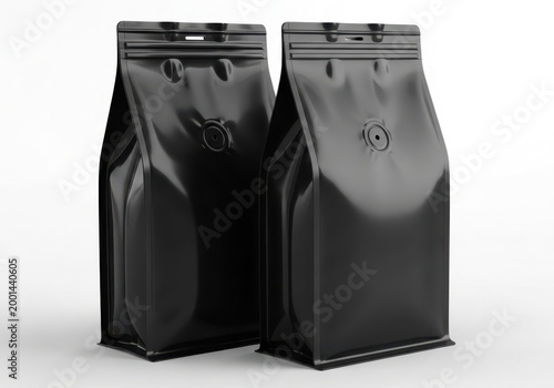 Two black resealable foil coffee bags