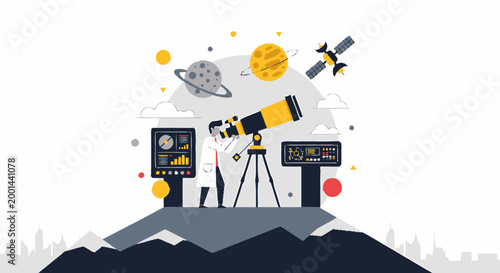 Observing the Cosmos - A Detailed Illustration of Astronomy and Space Exploration.
