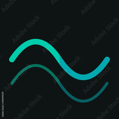 Minimalist dual teal sine wave lines representing frequency signal oscillations on dark black background illustration