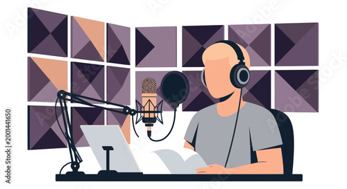 podcast, recording studio, vector illustration, broadcasting, online media