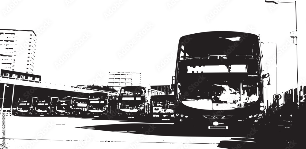 Φωτογραφία Multiple London red double decker bus lined up at a city depot