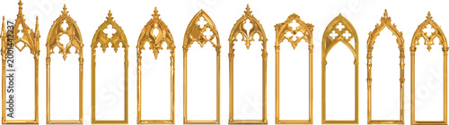 Foto Golden ornate gothic archways collection decorative architectural elements archi