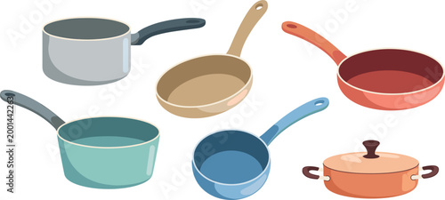 Cooking pots and pans set, kitchen cookware collection with saucepans frying pans and casserole