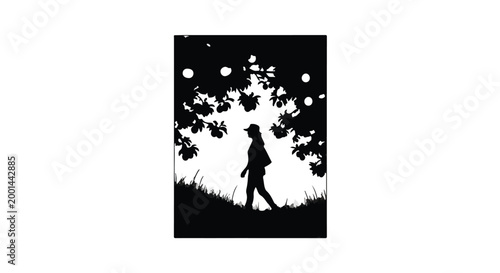 silhouette of a woman walking under a tree with moonlight