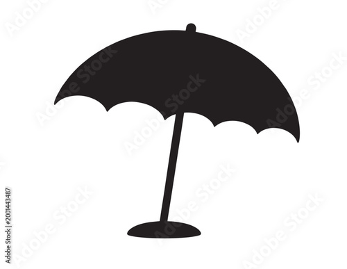 Black umbrella silhouette vector, simple parasol icon, minimalist sunshade graphic element, weather protection symbol for web design and branding