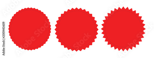Three identical red circular starburst award badges arranged horizontally on a clean background