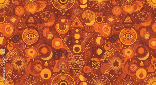 Abstract celestial pattern with geometric shapes and ornate details